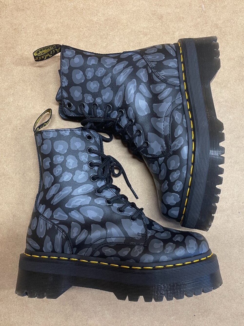 Dr. Martens Jadon Black Distorted Leopard Backhand Platform Boots Size 6 37 EU
